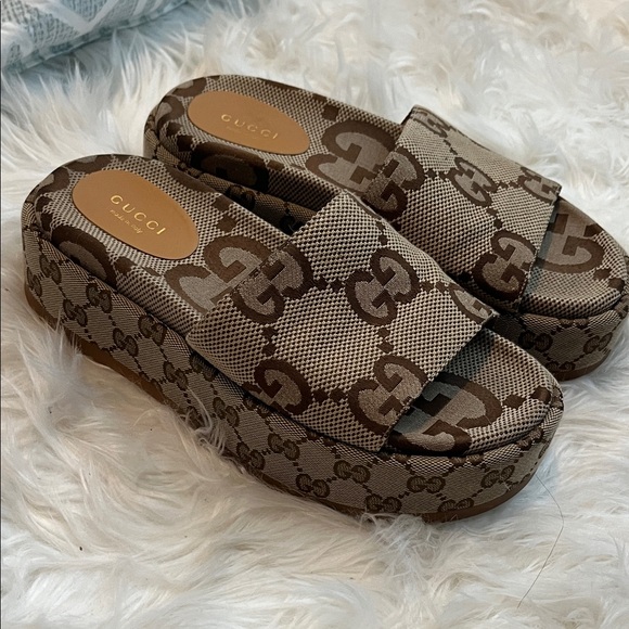 Gucci Brown Monogram Slide Sandals - Picture 3 of 3